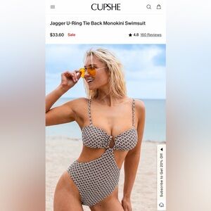 Cupshe Jagger U-Ring Tie Back Monokini Swimsuit ~ size M NWT